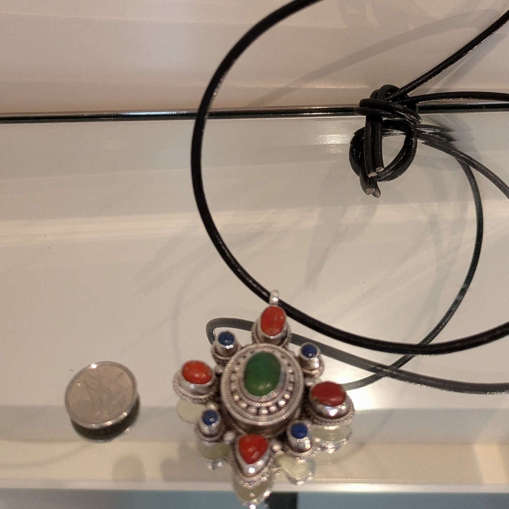 Sterling Silver Lapis Lazuli and semi precious stone pendant